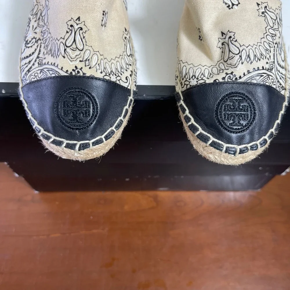 Tory Burch Bandana Print 74053‎ Color Block Flat Espadrilles Slip On Womens 5 US